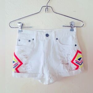 Carmar LF White Distressed Embroidered Cut Off Shorts